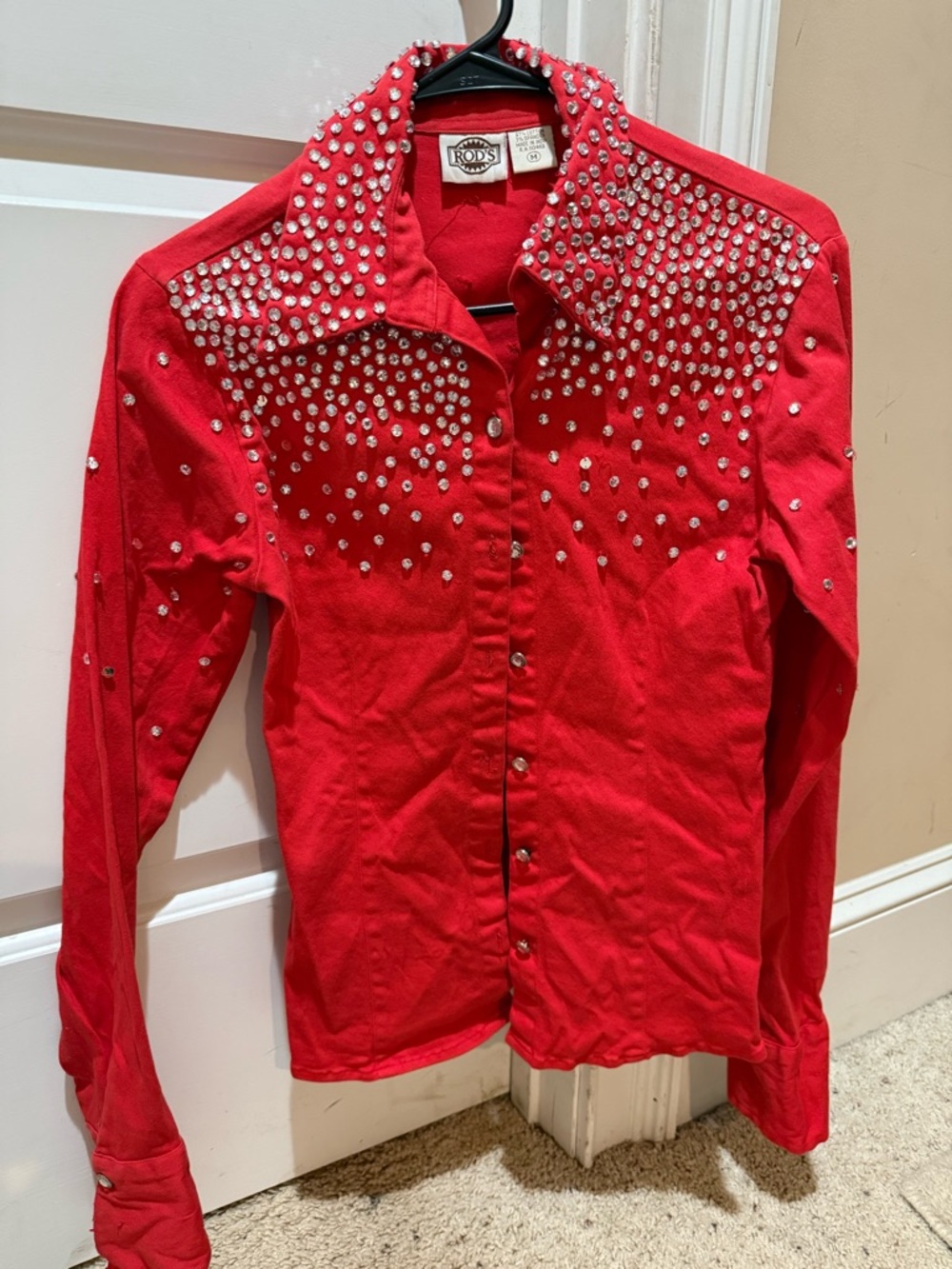Rod's Western Red Studded Snap Front Shirt ladies M fitted